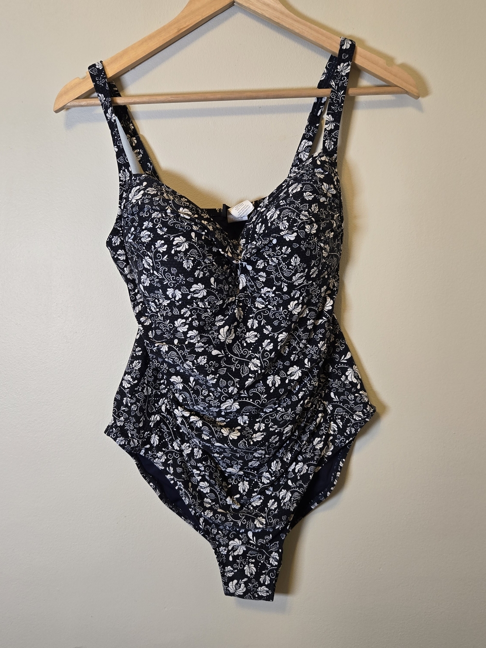 Classic Floral One-Piece Swimsuit in Navy and White